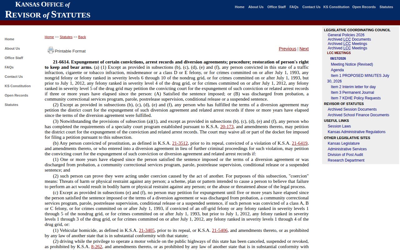Kansas expungement statute for Grant County booking records