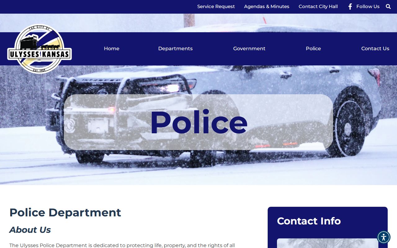 Ulysses Police Department official arrest records contact page